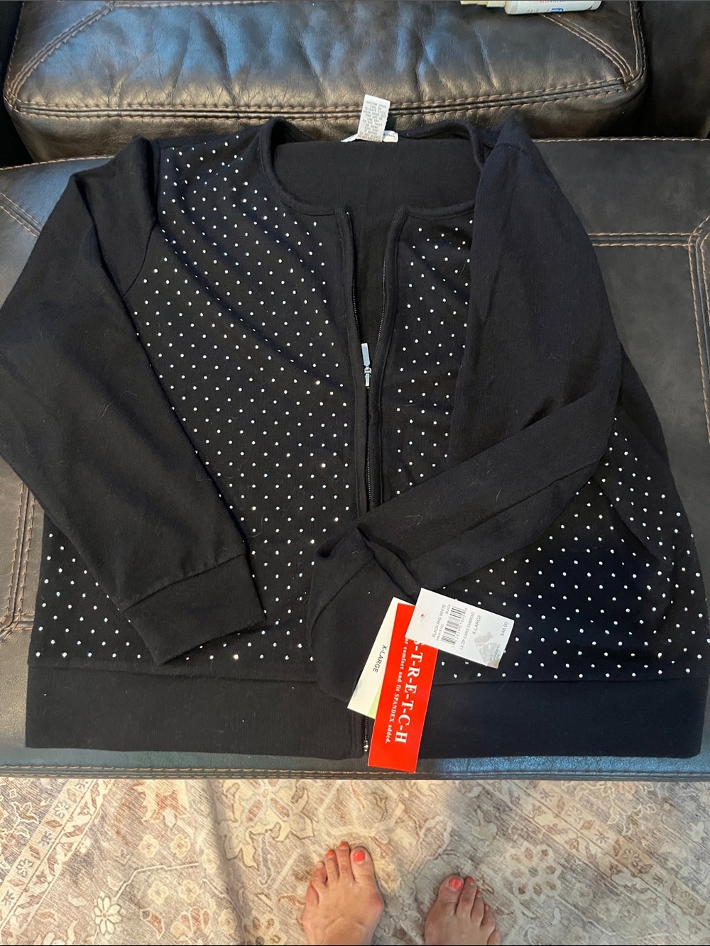 Cathy Daniels Black Zip-Front Cardigan with Silver Studs